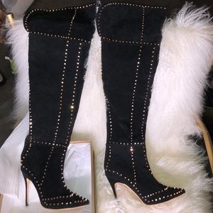 Gold Studded Thigh High Boots